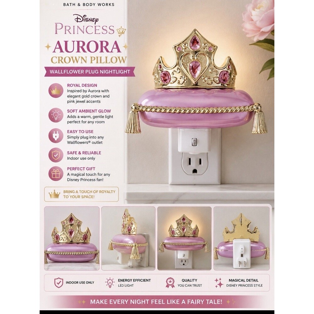 Bath & Body Works Disney Princess AURORA Crown Pillow Wallflower Plug Nightlight